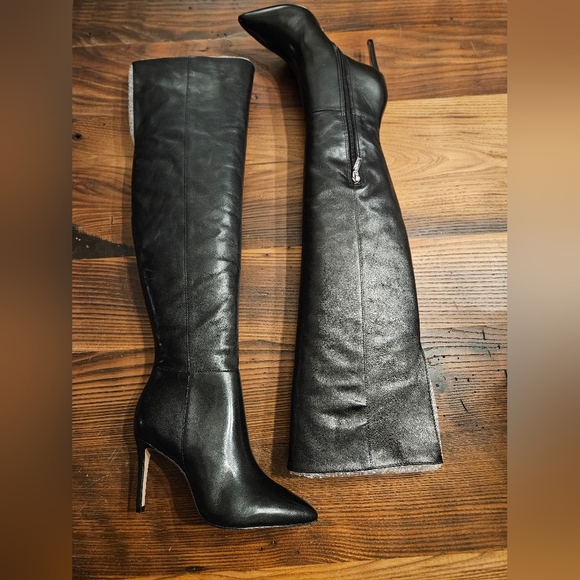 Schultz Mikki Black Over the Knee Stiletto Heel Leather Boots (Women) 5.5 - Picture 4 of 8